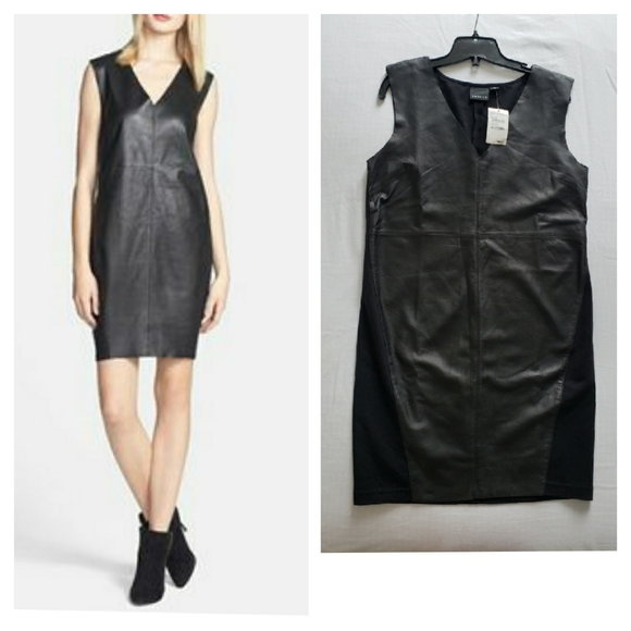 Trouve V-Neck Leather Front Sheath Dress - Picture 1 of 8